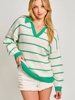 COLLARED STRIPE SWEATER TOP