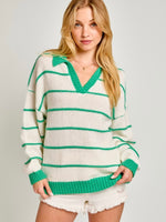 COLLARED STRIPE SWEATER TOP